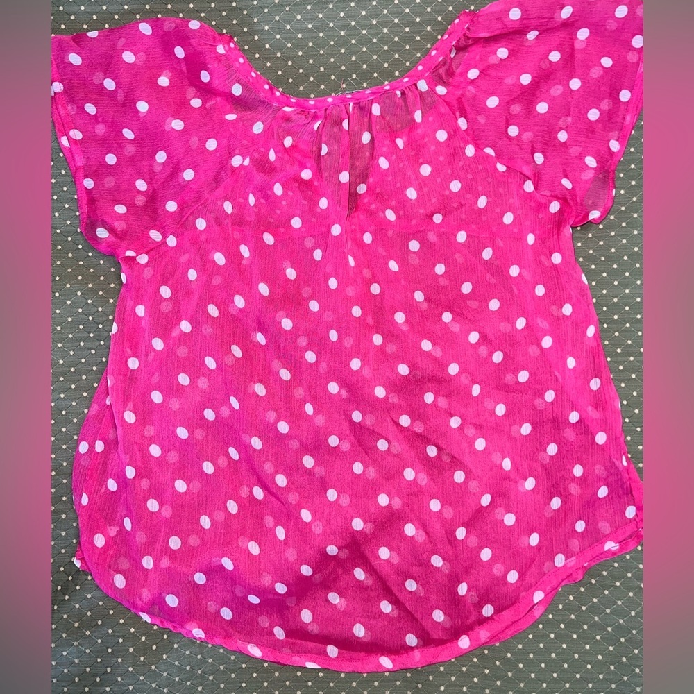 Abercrombie Kids Pink Polka Dot Blouse Size: Medium